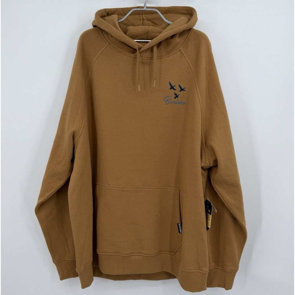 BURLEBO Men's Midweight Fleece Hoodie Sweatshirt XL Light Brown Duck Hunting Dog